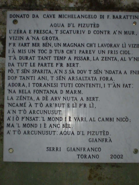 Torano - Poesia in dialetto carrarino dedicata all'Acqua del Pizzutello